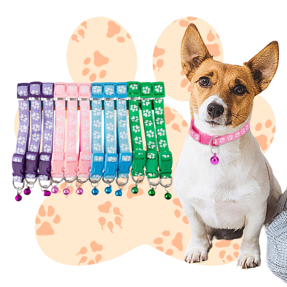 Only 25.32USD for 12pcs!Wholesale Lovely Pet Collars with Paw Prints and Bells, High Cost - performance