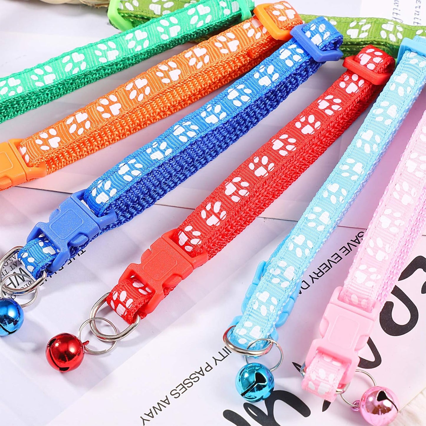 Only 25.32USD for 12pcs!Wholesale Lovely Pet Collars with Paw Prints and Bells, High Cost - performance