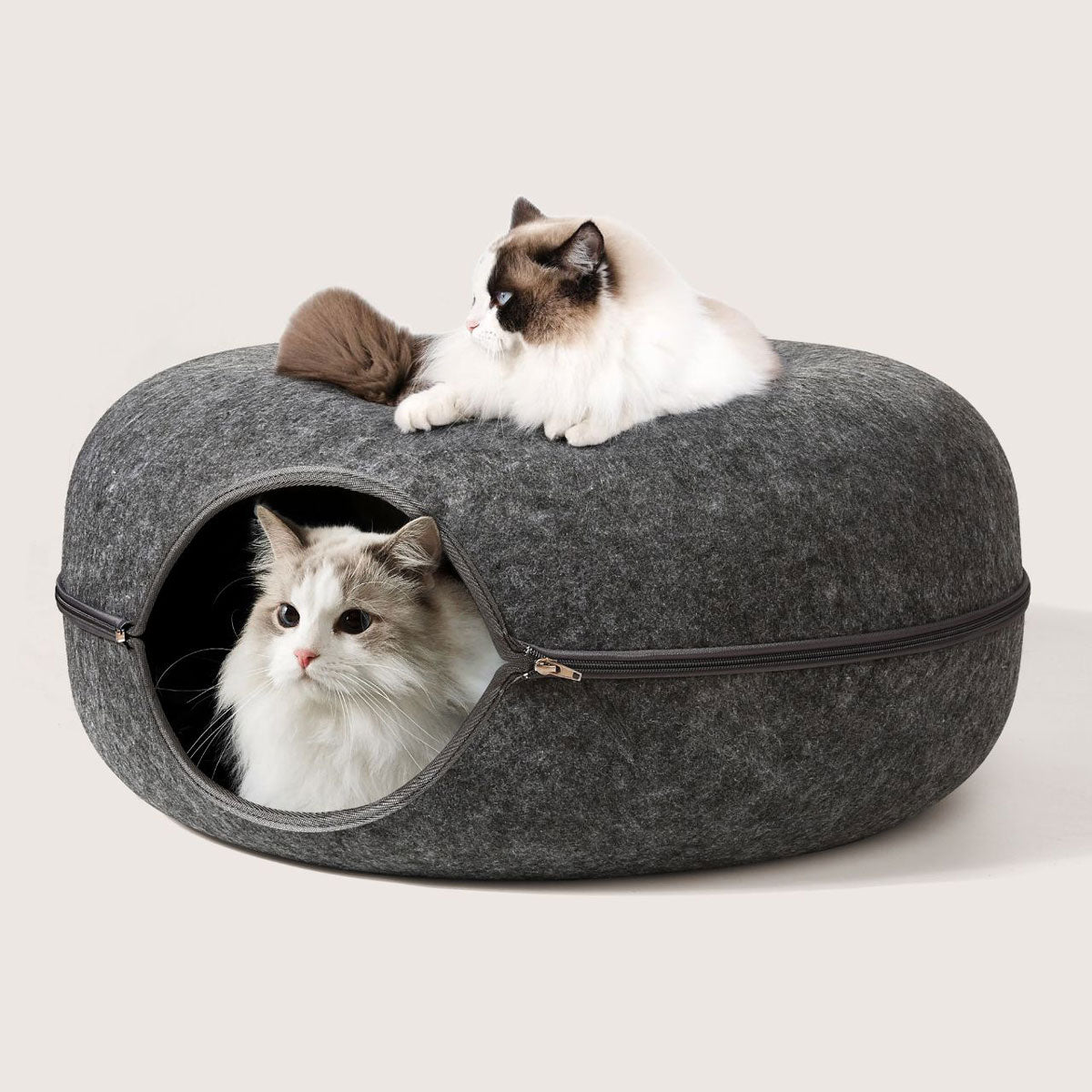 New Wholesale: Felt Pet Bed with Dual Functionality - Cave and Platform, Featuring Zippered Assembly for Pet Comfort and Owner Convenience