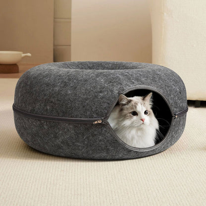 New Wholesale: Felt Pet Bed with Dual Functionality - Cave and Platform, Featuring Zippered Assembly for Pet Comfort and Owner Convenience